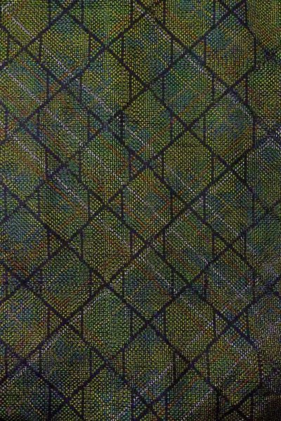 Photo3: Mint O0329A Vintage Japanese kimono Dark Green TOKAMACHI-TSUMUGI for women / Silk. Lozenges (Grade A) (3)