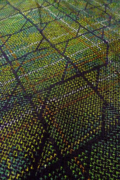 Photo8: Mint O0329A Vintage Japanese kimono Dark Green TOKAMACHI-TSUMUGI for women / Silk. Lozenges (Grade A) (8)