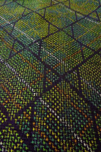 Photo9: Mint O0329A Vintage Japanese kimono Dark Green TOKAMACHI-TSUMUGI for women / Silk. Lozenges (Grade A) (9)
