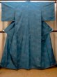 Photo1: Mint O0329B Vintage Japanese kimono Grayish Blue TSUMUGI pongee for women / Silk. Stripes (Grade A) (1)