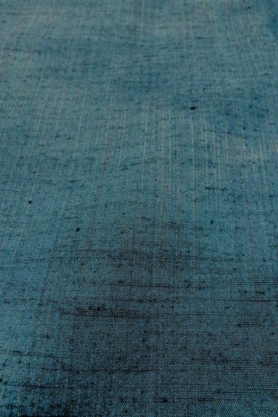 Photo9: Mint O0329B Vintage Japanese kimono Grayish Blue TSUMUGI pongee for women / Silk. Stripes (Grade A) (9)