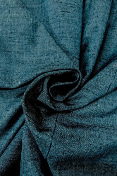 Photo11: Mint O0329B Vintage Japanese kimono Grayish Blue TSUMUGI pongee for women / Silk. Stripes (Grade A) (11)