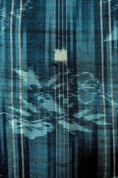 Photo5: O0329C Vintage Japanese kimono Dark Light Blue TSUMUGI pongee for women / Silk. Flower (Grade C) (5)