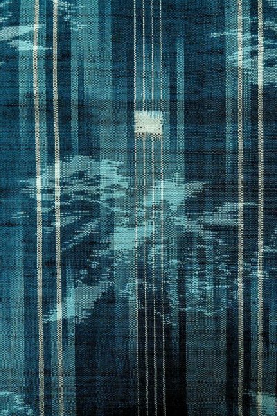 Photo6: O0329C Vintage Japanese kimono Dark Light Blue TSUMUGI pongee for women / Silk. Flower (Grade C) (6)