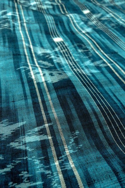 Photo10: O0329C Vintage Japanese kimono Dark Light Blue TSUMUGI pongee for women / Silk. Flower (Grade C) (10)