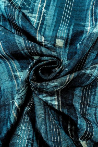 Photo11: O0329C Vintage Japanese kimono Dark Light Blue TSUMUGI pongee for women / Silk. Flower (Grade C) (11)