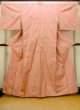 Photo1: O0329E Vintage Japanese kimono Light Coral TSUMUGI pongee for women / Silk. MOMIJI maple leaf (Grade C) (1)