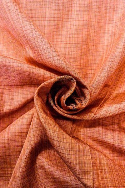 Photo12: O0329E Vintage Japanese kimono Light Coral TSUMUGI pongee for women / Silk. MOMIJI maple leaf (Grade C) (12)