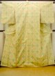 Photo1: Mint O0329F Vintage Japanese kimono Pale Yellow TSUMUGI pongee for women / Silk. Flower (Grade A) (1)