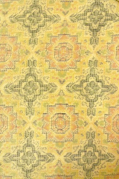 Photo3: Mint O0329F Vintage Japanese kimono Pale Yellow TSUMUGI pongee for women / Silk. Flower (Grade A) (3)