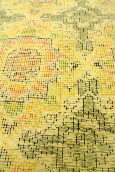 Photo6: Mint O0329F Vintage Japanese kimono Pale Yellow TSUMUGI pongee for women / Silk. Flower (Grade A) (6)