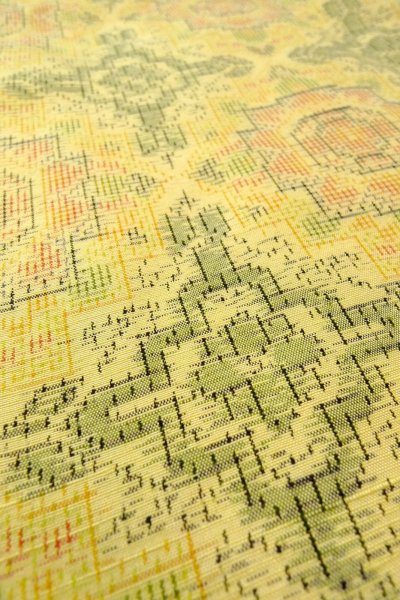 Photo7: Mint O0329F Vintage Japanese kimono Pale Yellow TSUMUGI pongee for women / Silk. Flower (Grade A) (7)