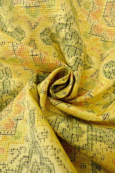 Photo9: Mint O0329F Vintage Japanese kimono Pale Yellow TSUMUGI pongee for women / Silk. Flower (Grade A) (9)