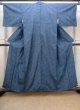 Photo1: O0329G Vintage Japanese kimono Indigo Blue TSUMUGI pongee for women / Silk. Hemp leaf (Grade B) (1)