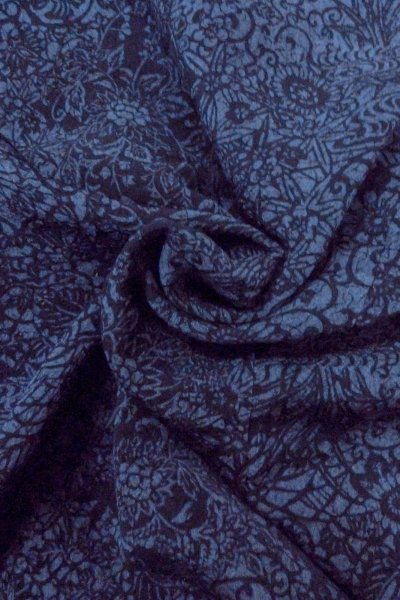Photo12: Mint O0419A Used Japanese kimono  Dark Indigo Blue KOMON dyed for women / Silk. Chrysanthemum,   (Grade A) (12)