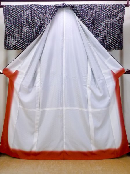 Photo2: O0419C Vintage Japanese kimono   Black KOMON dyed for women / Silk. Hemp leaf,   (Grade B) (2)