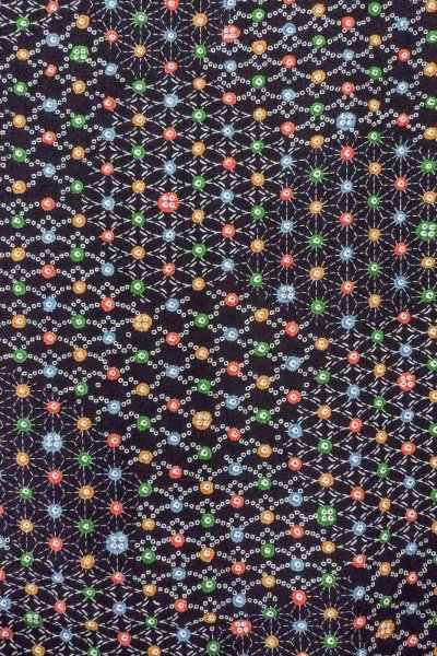 Photo4: O0419C Vintage Japanese kimono   Black KOMON dyed for women / Silk. Hemp leaf,   (Grade B) (4)