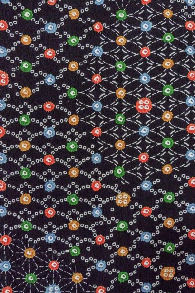 Photo5: O0419C Vintage Japanese kimono   Black KOMON dyed for women / Silk. Hemp leaf,   (Grade B) (5)