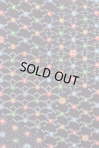 Photo5: O0419C Vintage Japanese kimono   Black KOMON dyed for women / Silk. Hemp leaf,   (Grade B) (5)