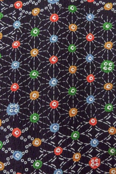 Photo6: O0419C Vintage Japanese kimono   Black KOMON dyed for women / Silk. Hemp leaf,   (Grade B) (6)