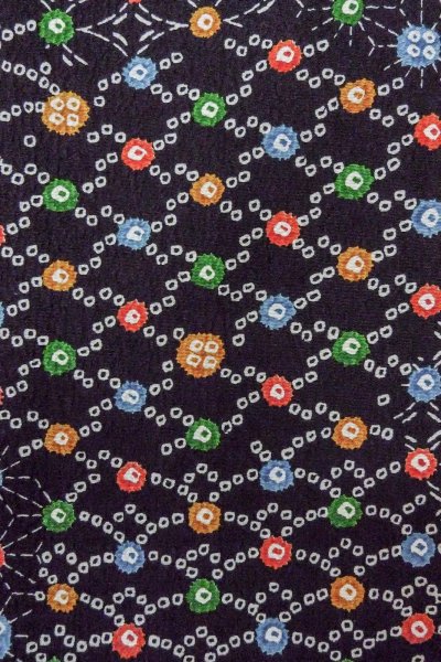 Photo7: O0419C Vintage Japanese kimono   Black KOMON dyed for women / Silk. Hemp leaf,   (Grade B) (7)