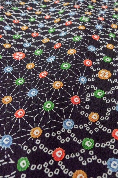 Photo8: O0419C Vintage Japanese kimono   Black KOMON dyed for women / Silk. Hemp leaf,   (Grade B) (8)