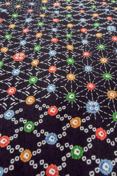 Photo9: O0419C Vintage Japanese kimono   Black KOMON dyed for women / Silk. Hemp leaf,   (Grade B) (9)