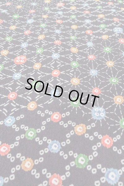 Photo9: O0419C Vintage Japanese kimono   Black KOMON dyed for women / Silk. Hemp leaf,   (Grade B) (9)