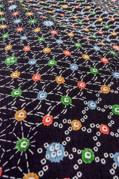 Photo10: O0419C Vintage Japanese kimono   Black KOMON dyed for women / Silk. Hemp leaf,   (Grade B) (10)