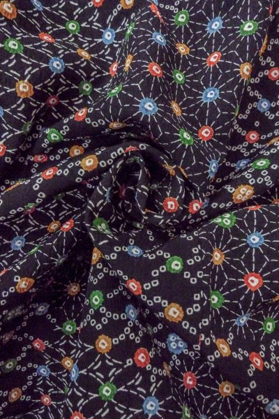 Photo12: O0419C Vintage Japanese kimono   Black KOMON dyed for women / Silk. Hemp leaf,   (Grade B) (12)