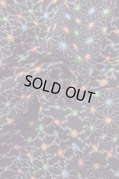 Photo12: O0419C Vintage Japanese kimono   Black KOMON dyed for women / Silk. Hemp leaf,   (Grade B) (12)