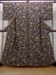 Photo1: O0419D Vintage Japanese kimono   Black KOMON dyed for women / Silk. Chinese flower,   (Grade B) (1)