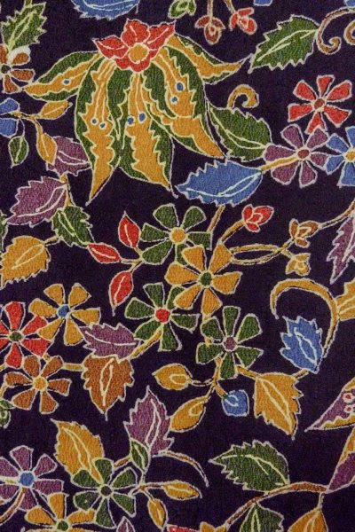 Photo6: O0419D Vintage Japanese kimono   Black KOMON dyed for women / Silk. Chinese flower,   (Grade B) (6)