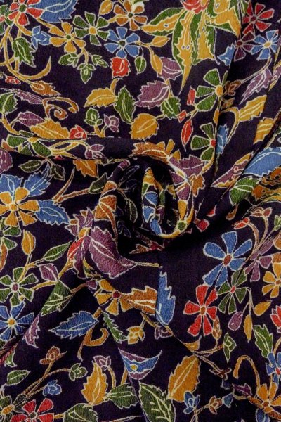 Photo11: O0419D Vintage Japanese kimono   Black KOMON dyed for women / Silk. Chinese flower,   (Grade B) (11)