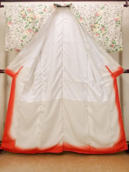Photo2: O0419E Vintage Japanese kimono   Off White KOMON dyed for women / Silk. Chrysanthemum   (Grade B) (2)
