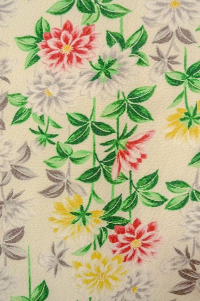 Photo6: O0419E Vintage Japanese kimono   Off White KOMON dyed for women / Silk. Chrysanthemum   (Grade B) (6)