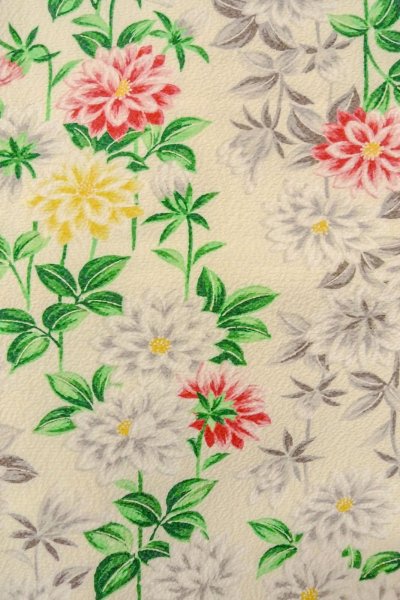Photo7: O0419E Vintage Japanese kimono   Off White KOMON dyed for women / Silk. Chrysanthemum   (Grade B) (7)