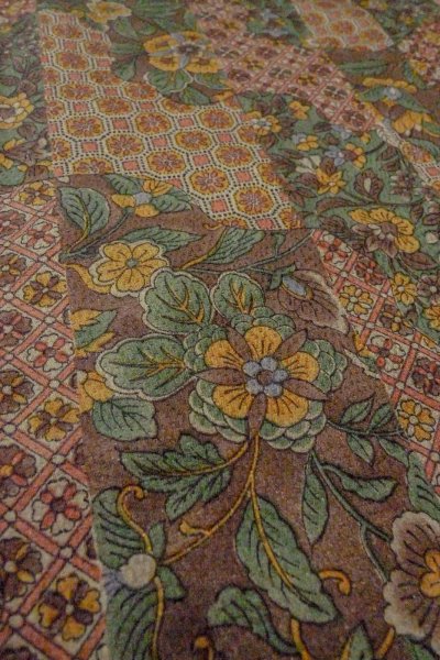 Photo9: Mint O0419F Vintage Japanese kimono   Brown KOMON dyed for women / Silk. Chinese flower,   (Grade A) (9)