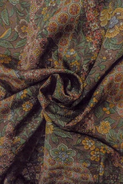 Photo12: Mint O0419F Vintage Japanese kimono   Brown KOMON dyed for women / Silk. Chinese flower,   (Grade A) (12)