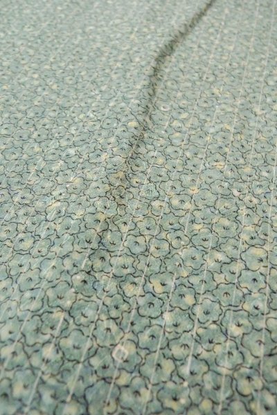 Photo8: O0419G Vintage Japanese kimono Pale Greenish Light Blue KOMON dyed for women / Silk. Flower,   (Grade C) (8)