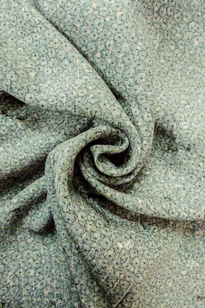 Photo12: O0419G Vintage Japanese kimono Pale Greenish Light Blue KOMON dyed for women / Silk. Flower,   (Grade C) (12)