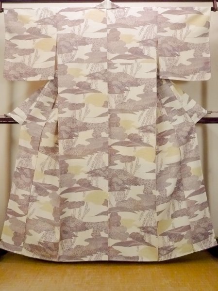 Photo1: O0419J Vintage Japanese kimono   Off White KOMON dyed for women / Silk. Flower,   (Grade B) (1)