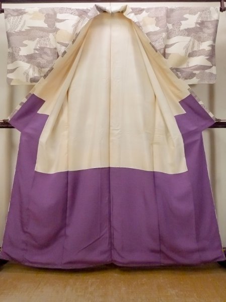 Photo2: O0419J Vintage Japanese kimono   Off White KOMON dyed for women / Silk. Flower,   (Grade B) (2)