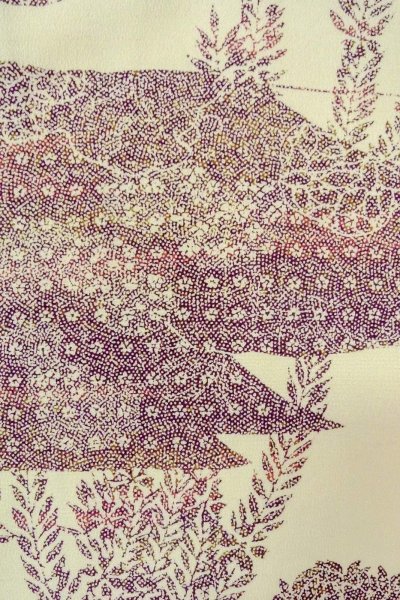 Photo6: O0419J Vintage Japanese kimono   Off White KOMON dyed for women / Silk. Flower,   (Grade B) (6)