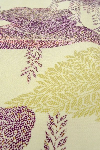 Photo9: O0419J Vintage Japanese kimono   Off White KOMON dyed for women / Silk. Flower,   (Grade B) (9)