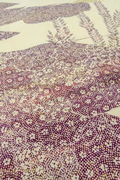 Photo10: O0419J Vintage Japanese kimono   Off White KOMON dyed for women / Silk. Flower,   (Grade B) (10)