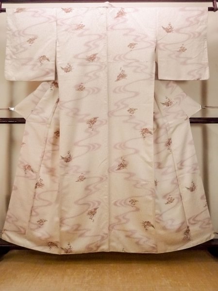 Photo1: O0419K Vintage Japanese kimono   Ivory KOMON dyed for women / Silk. SAKURA cherry blossom,   (Grade C) (1)