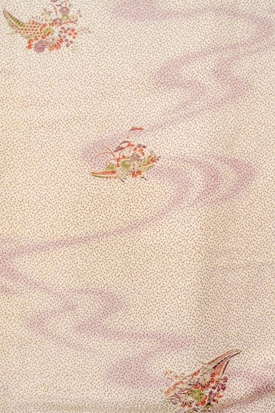 Photo4: O0419K Vintage Japanese kimono   Ivory KOMON dyed for women / Silk. SAKURA cherry blossom,   (Grade C) (4)