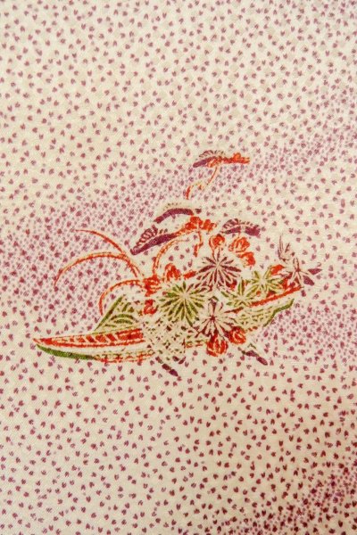 Photo6: O0419K Vintage Japanese kimono   Ivory KOMON dyed for women / Silk. SAKURA cherry blossom,   (Grade C) (6)