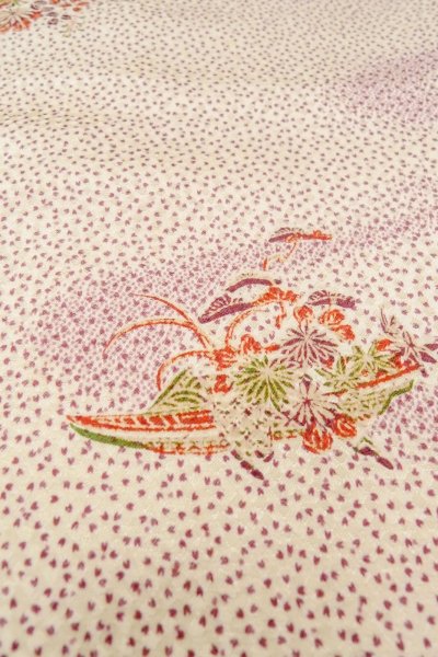 Photo9: O0419K Vintage Japanese kimono   Ivory KOMON dyed for women / Silk. SAKURA cherry blossom,   (Grade C) (9)